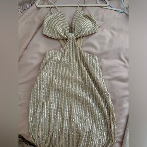 Nude sequin cut out dress